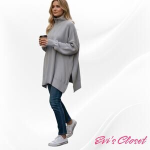 LilluSory Women's Oversized Sz M Oversized Sweater Pullover Light Gray